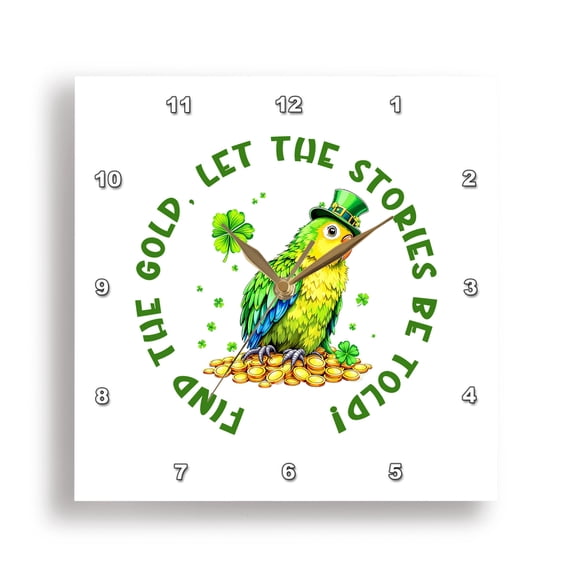 3dRose, Find the gold. Let the stories be told and a rich parrot art, gift, 15x15 Wall Clock