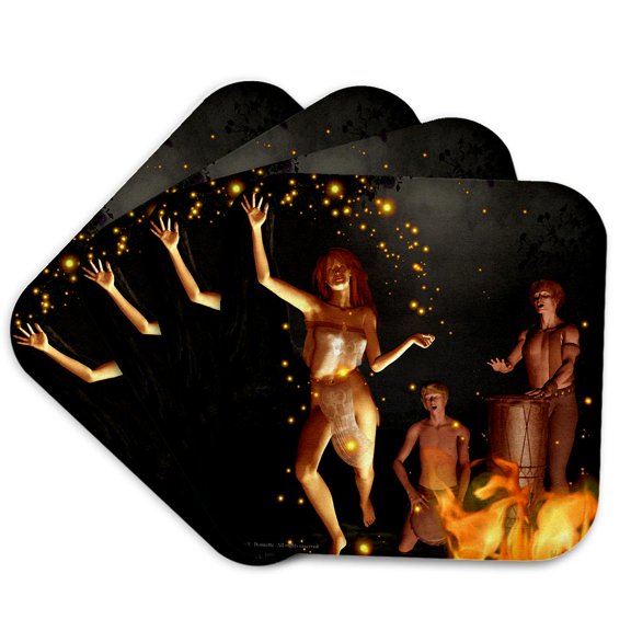 3drose, Fire Leap Pagan Bonfire Magic Witchcraft Witch 3d, Set of 4 Coasters - Soft