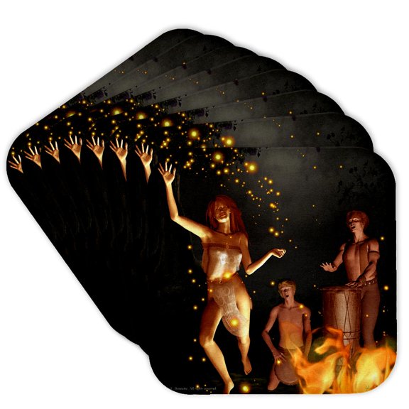 3drose, Fire Leap Pagan Bonfire Magic Witchcraft Witch 3d, Set of 8 Coasters - Soft