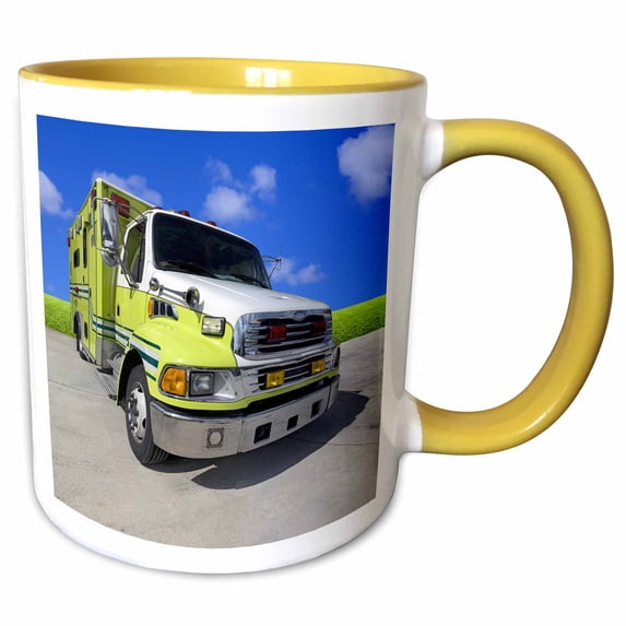 3drose, Fire Rescue Vehicle Truck Emergency Response Yellow, 15oz Two-tone Yellow Mug