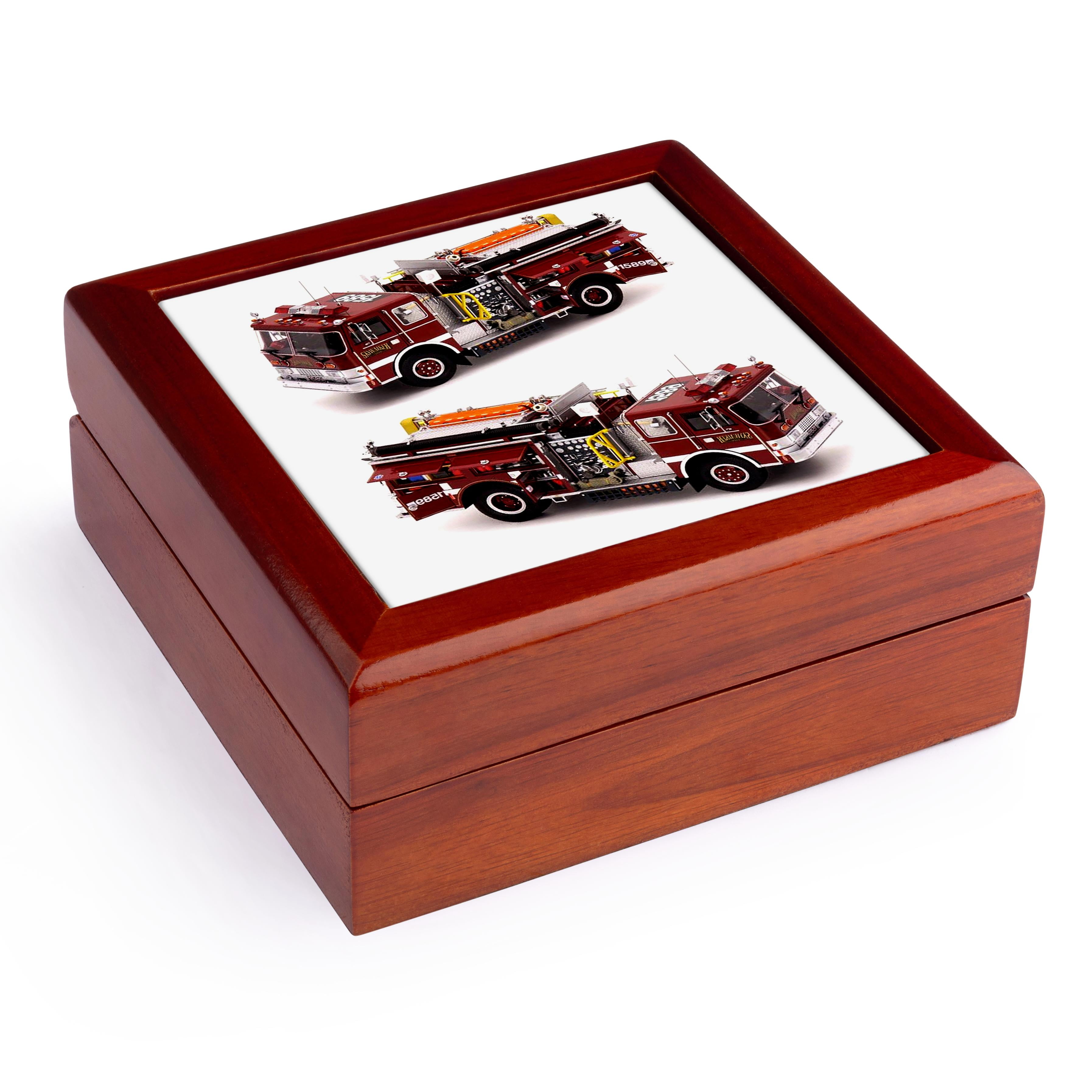 3dRose, Fire Truck, Jewelry Box 5.5x5.5 inch with 4 inch tile