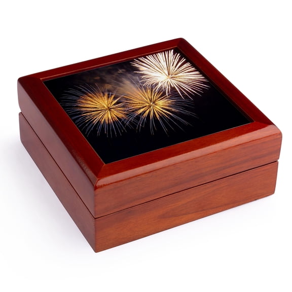 3dRose, Fireworks - fireworks, golden fireworks, new year, party, bonfire night, diwali, divali, Jewelry Box 5.5x5.5 inch with 4 inch tile