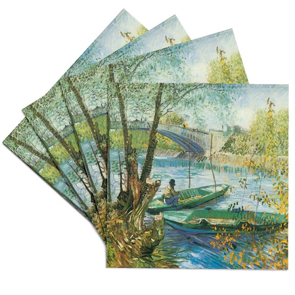 3drose, Fishing in the Spring, Pont De Clichy by Vincent Van Gogh, Set of 4 Ceramic Tile Coasters
