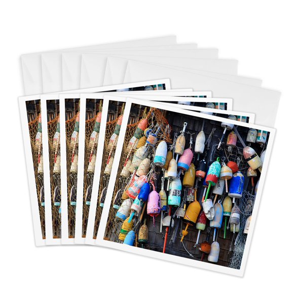 3drose, Fishnet Buoys Colorful Fishing Floats, 6 Greeting Cards with Envelopes
