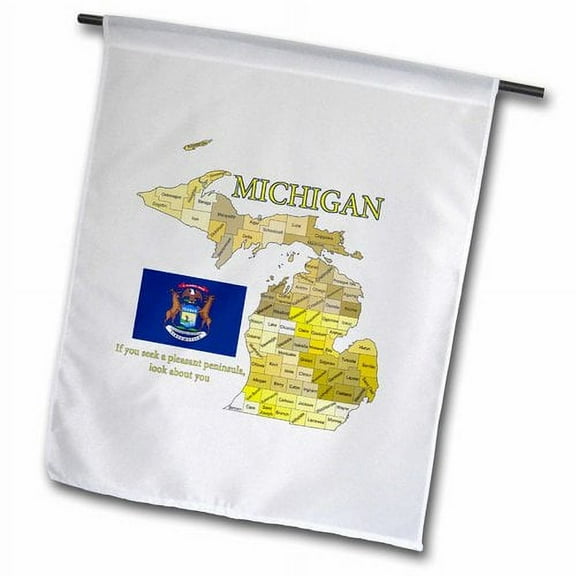 3dRose, Flag, Map and motto of Michigan with all counties labeled, 12 x 18 inch Garden Flag