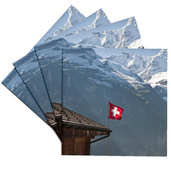 3dRose, Flag, Mountains, Murren, Jungfrau, Switzerland - EU29 MDE0022 - Michael DeFreitas, Set of 4 Ceramic Tile Coasters