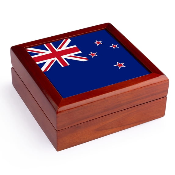 3dRose, Flag of New Zealand - New Zealander Blue Union Jack with four red stars Kiwi country world souvenir, Jewelry Box 5.5x5.5 inch with 4 inch tile