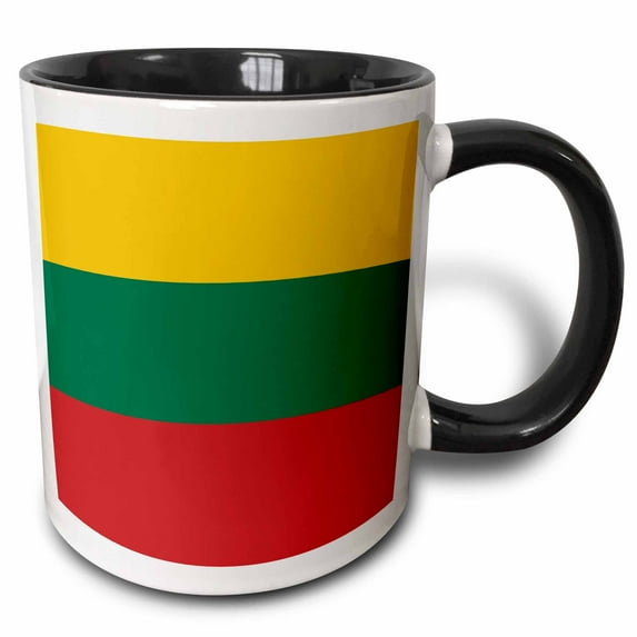 3drose, Flag of Lithuania - Lithuanian Yellow Green Red Horizontal Stripes - Europe - European Country World, 11oz Two-tone Black Mug
