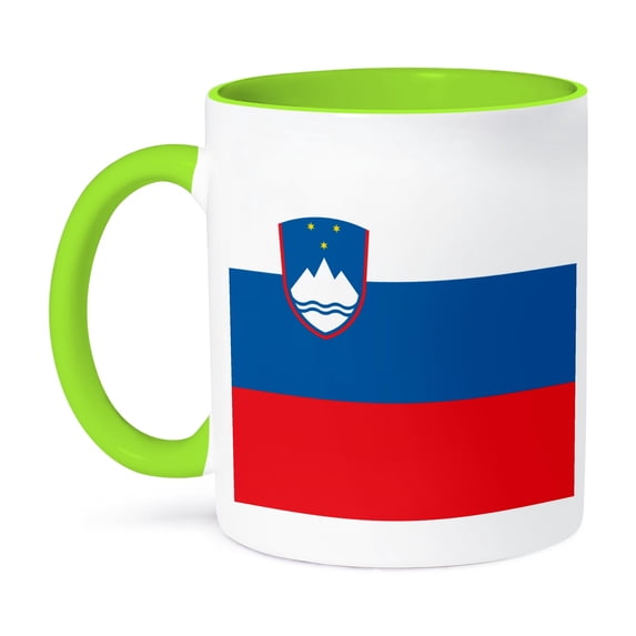 3dRose, Flag of Slovenia - Slovenian white blue red stripes - shield coat of arms Mount Triglav and stars, 11oz Two-Tone Green Mug