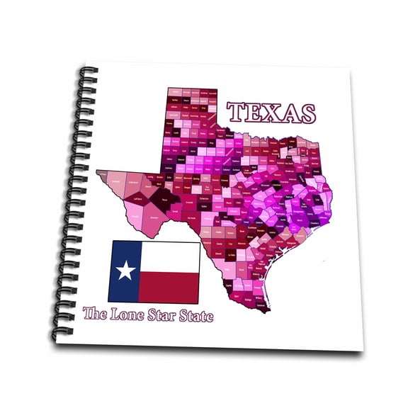 3dRose, Flag and County map of Texas in reds with state name and nickname, Mini Notepad 4 x 4 inch