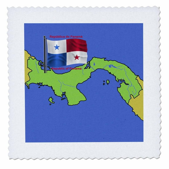3dRose, Flag and Map of Panama with Republic of Panama printed in both English and Spanish.., 10x10 inch quilt square