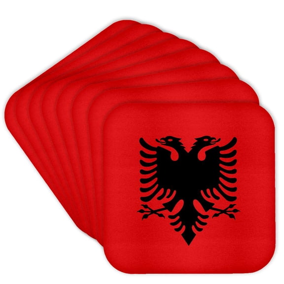 3dRose, Flag of Albania - Albanian black double headed eagle on red - Balkans Eastern Europe European world, Set of 8 Coasters - Soft