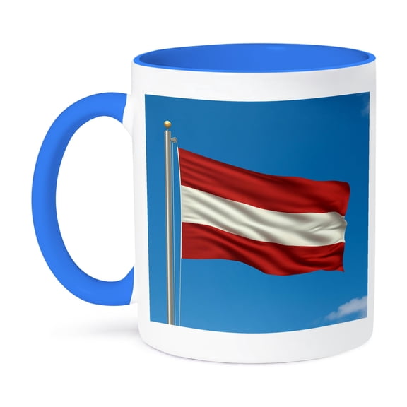 3dRose, Flag of Austria on a flag pole with blue sky Austrian, 11oz Two-Tone Blue Mug