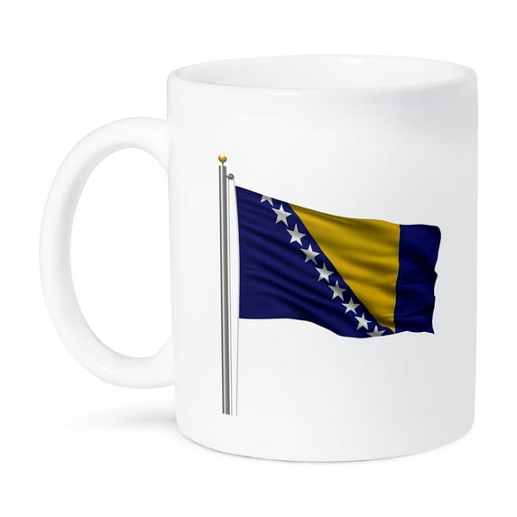 3dRose, Flag of Bosnia and Herzegovina on a flag pole over white Bosnian Herzegovinan, 11oz Mug