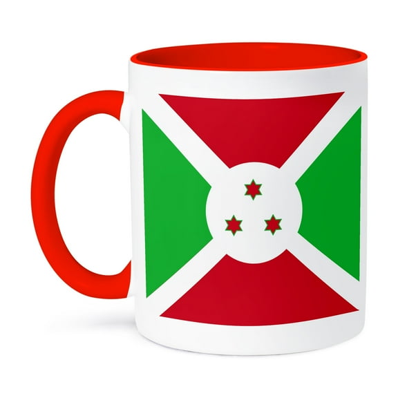 3dRose, Flag of Burundi - East Africa - African country world flags - Burundian red green white with 3 stars, 15oz Two-Tone Red Mug