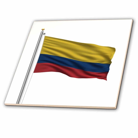 3dRose, Flag of Colombia on a flag pole over white Colombian, 6 Inch Ceramic Tile