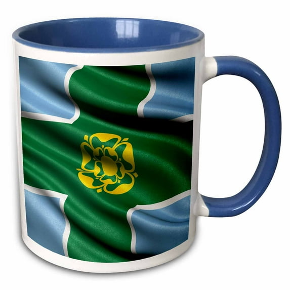 3drose, Flag of Derbyshire Waving in the Wind, 15oz Two-tone Blue Mug