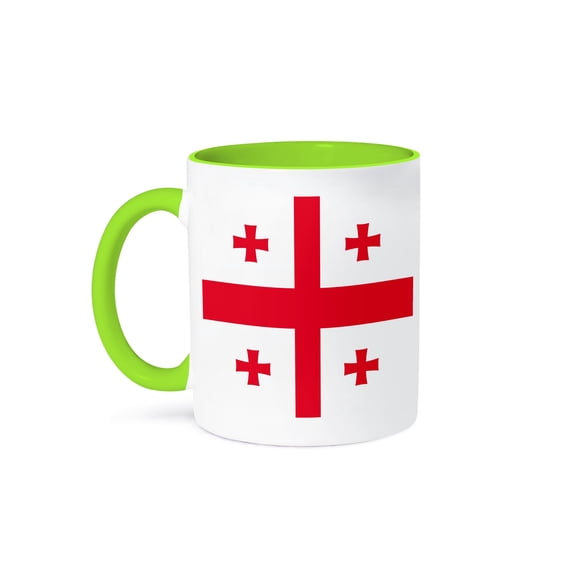 3dRose, Flag of Georgia - Georgian Red Jerusalem Crusaders Cross on white - crosslets - St George - world, 15oz Two-Tone Green Mug