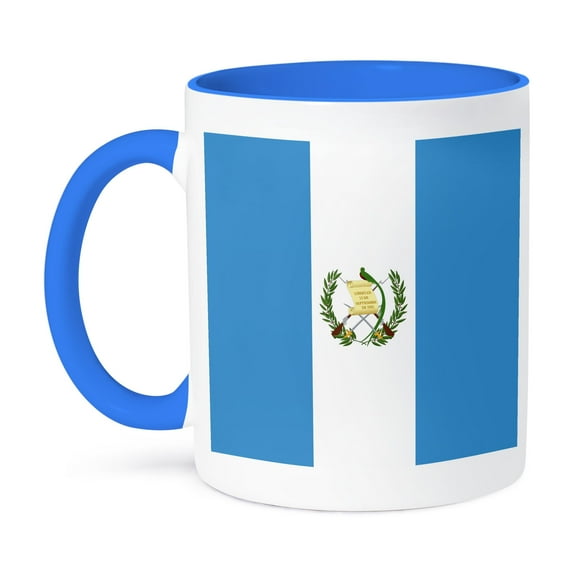3dRose, Flag of Guatemala - sky blue and white with Guatemalan coat of arms - Resplendent Quetzal bird, 11oz Two-Tone Blue Mug