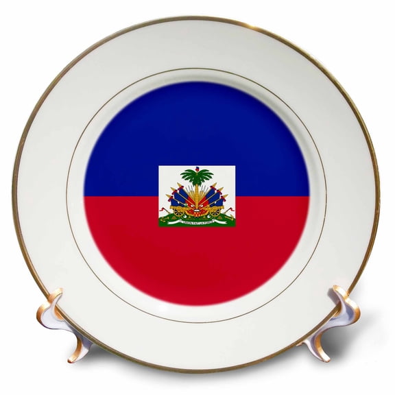 3dRose, Flag of Haiti - Dark navy blue and red with Haitian coat of arms - Caribbean country world souvenir, 8 inch Porcelain Plate