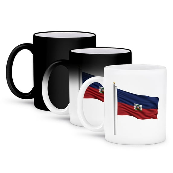 3dRose, Flag of Haiti on a flag pole over white Haitian, 11oz Magic Transforming Mug