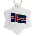 thumbnail image 1 of 3drose, Flag of Iceland on a Flag Pole over White Icelandic, 3 inch Snowflake Porcelain Ornament, 1 of 7