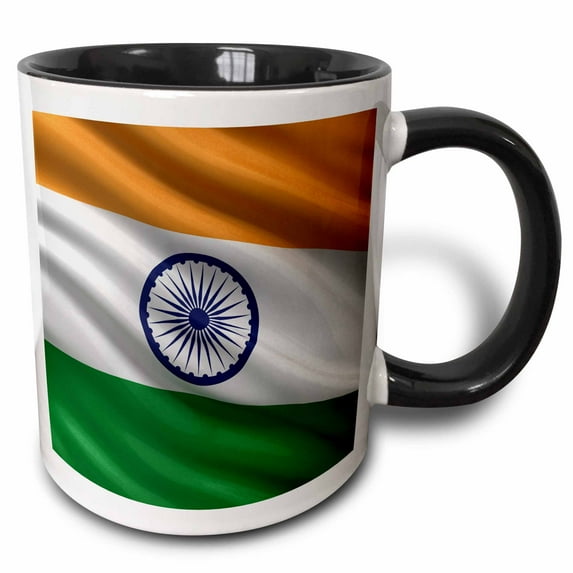 3drose, Flag of India Waving in the Wind, 15oz Two-tone Black Mug