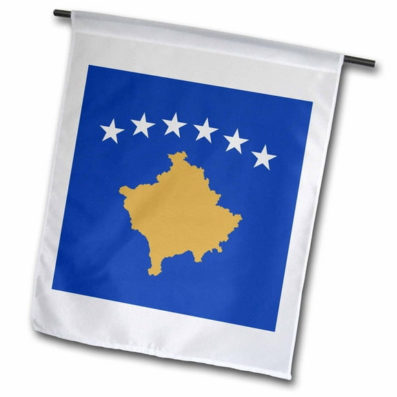 3dRose, Flag of Kosovo - Blue with six white stars - gold country shape map - countries of the world flags, 12 x 18 inch Garden Flag