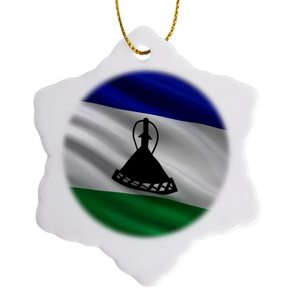 3drose, Flag of Lesotho Waving in the Wind, 3 inch Snowflake Porcelain Ornament