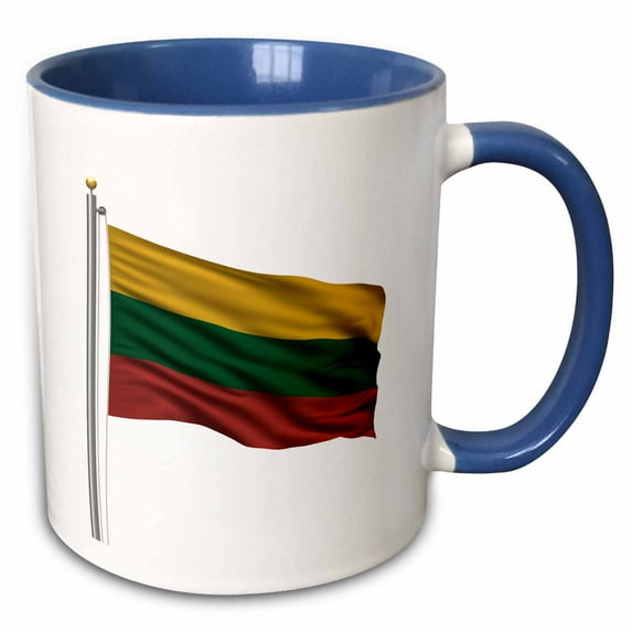 3drose, Flag of Lithuania on a Flag Pole Over White Lithuanian, 15oz Two-tone Blue Mug