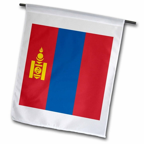 3dRose, Flag of Mongolia - Mongolian red blue stripes with gold yellow soyombo symbol - Taijitu Yin-Yang, 18 x 27 inch Garden Flag