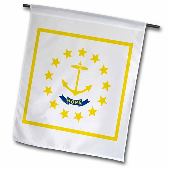 3dRose, Flag of Rhode Island RI - US American United State of America USA - Yellow anchor Hope on white, 18 x 27 inch Garden Flag