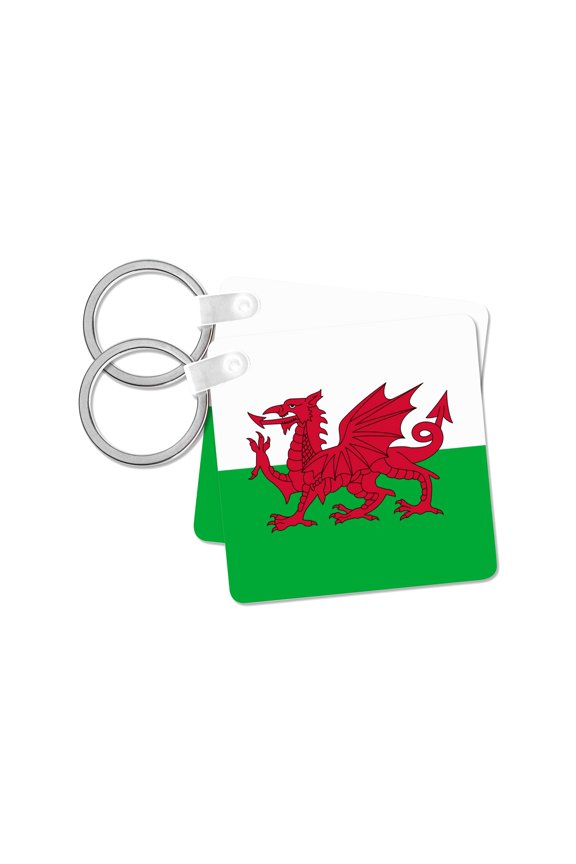 , Flag of Wales - Welsh red dragon on white and green - Y Ddraig Goch UK United Kingdom Great Britain, set of 2 Key Chains