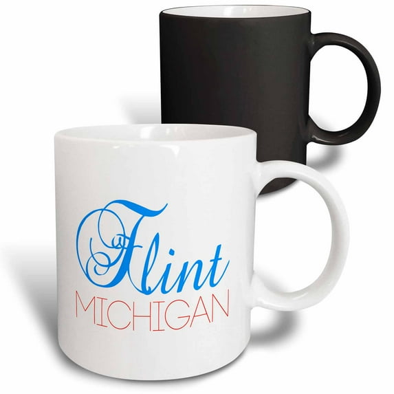 3drose, Flint, Michigan Blue, Red Text. Patriotic Home Town Design, 11oz Magic Transforming Mug
