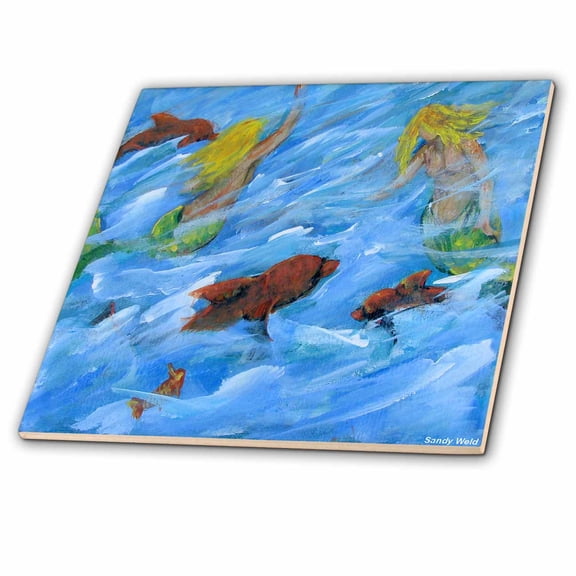 3dRose, Flirty Mermaids and Dolphins, 6 Inch Ceramic Tile