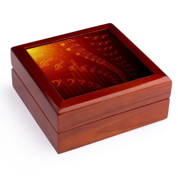 3dRose, Floating Musical Notes In Orange, Jewelry Box 5.5x5.5 inch with 4 inch tile