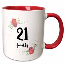 3drose, Floral 21 Finally Pink Flowers Funny 21st Birthday Girl Humor Gift, 15oz Two-tone Red Mug
