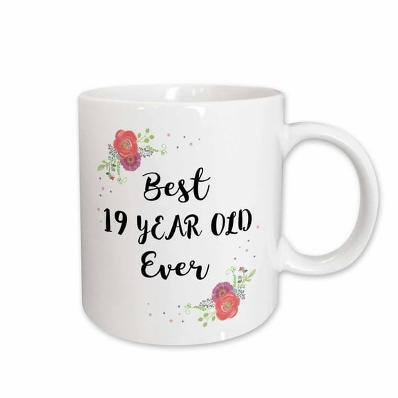 3drose, Floral Best 19 Year Old Ever Pink Flowers Cute 19th Birthday Girl Gift, 15oz Mug