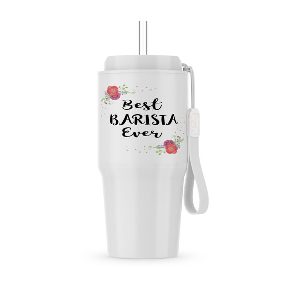 Floral Best Barista Ever Pretty Watercolor Pink Flowers Coffee Server, 20oz Tumbler