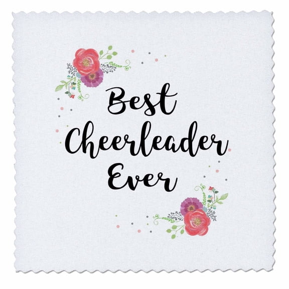 3dRose, Floral Best Cheerleader Ever watercolor pink flowers Cheerleading gift, 6x6 inch quilt square