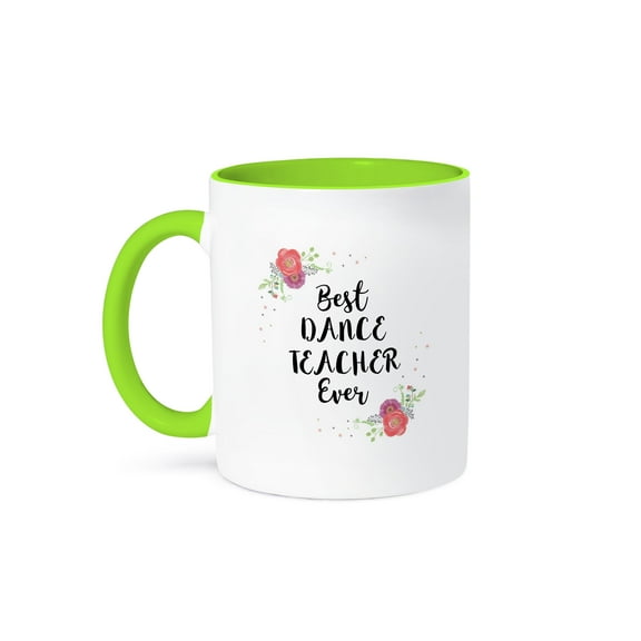 3drose, Floral Best Dance Teacher Ever Watercolor Pink Flowers Instructor Gift, 15oz Two-tone Green Mug