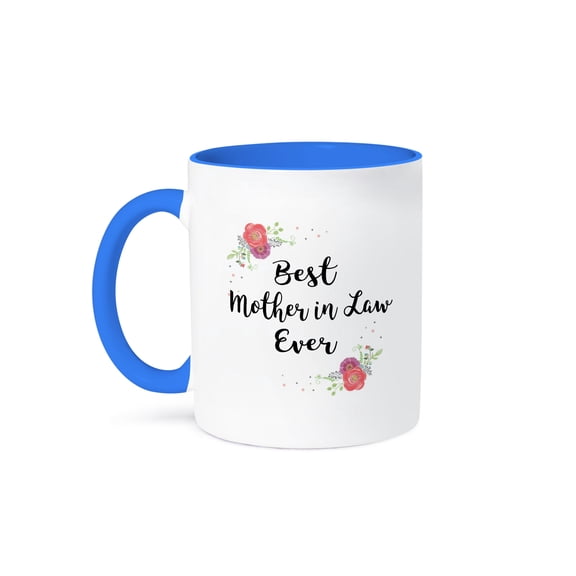 3drose, Floral Best Mother in Law Ever Pretty Family Watercolor Pink Flowers, 11oz Two-tone Blue Mug