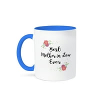 3drose, Floral Best Mother in Law Ever Pretty Family Watercolor Pink Flowers, 11oz Two-tone Blue Mug