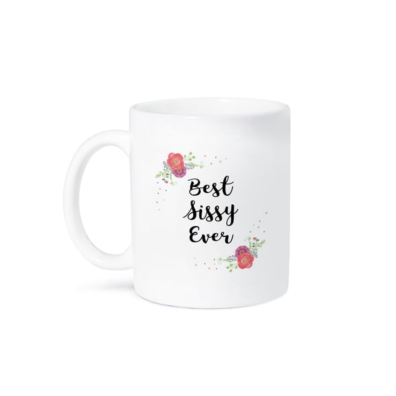 3dRose, Floral Best Sissy Ever pretty watercolor pink flowers Sis Sister gift, 11oz Mug
