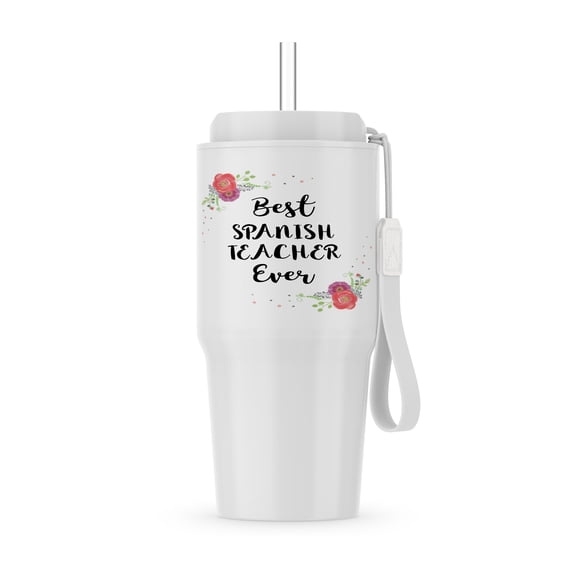 Floral Best Spanish Teacher Ever Watercolor Pink Flowers Teaching Gift, 20oz Tumbler