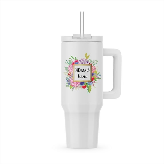 3dRose, Floral Blessed Nani pretty watercolor pink flowers Grandma love, 40oz Tumbler