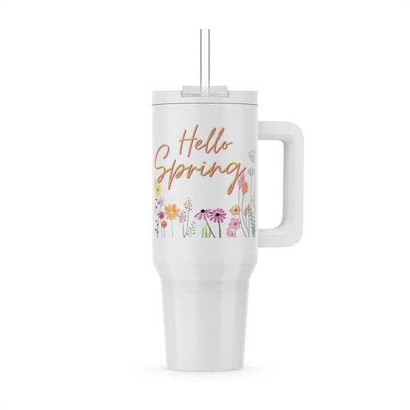 Floral Inspiration For Spring Season With A Text Of Hello Spring, 30oz Tumbler