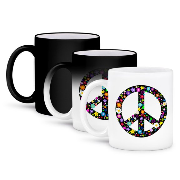 3dRose, Floral Peace Symbol - Flowery hippy or hippie sign - flower power - colorful flowers - on white, 11oz Magic Transforming Mug