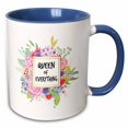 thumbnail image 1 of 3drose, Floral Queen of Everything Funny Humor Pretty Watercolor Pink Flowers, 11oz Two-tone Blue Mug, 1 of 6