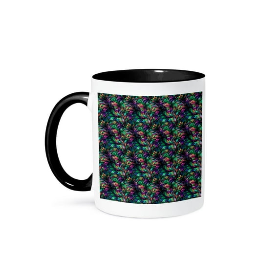 3drose, Floral Pattern of Grasses of Mardi Gras Colors. Elegant Festive Gift, 11oz Two-tone Black Mug